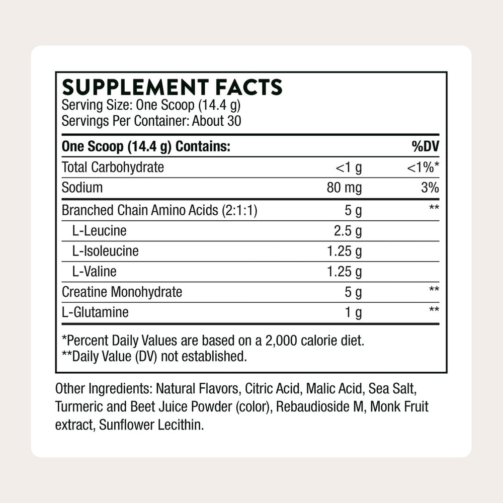 THORNE Creatine + BCAAs peach mango scoop highlights easy dosing for endurance