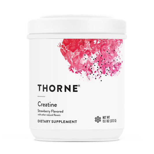 THORNE Creatine micronized bottle with strawberry flavor supports muscle energy and endurance.