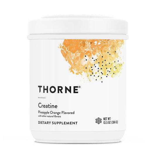 THORNE Creatine pineapple orange bottle with clear label for reliable performance support