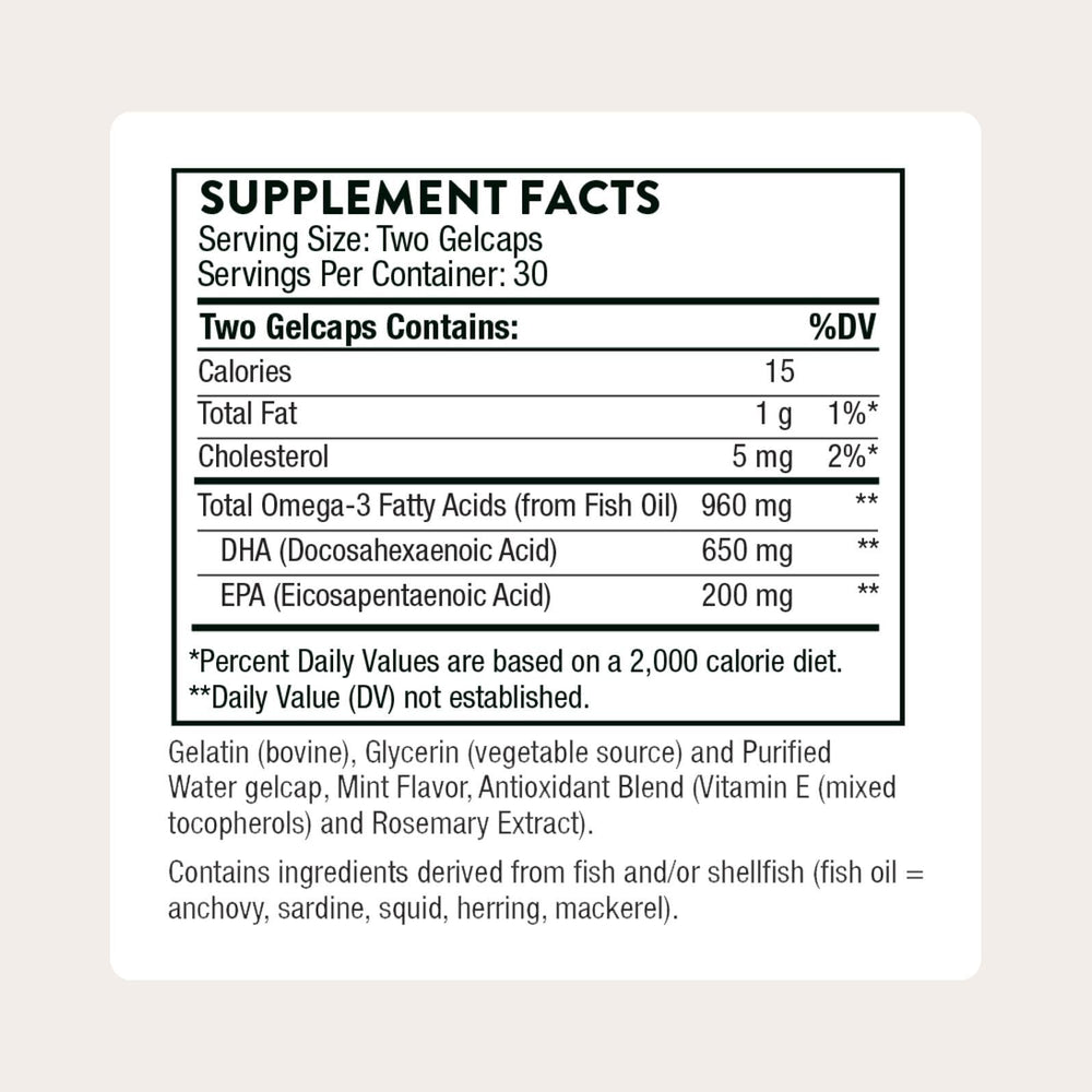 Etiqueta frontal THORNE Advanced DHA con información clara y legible.