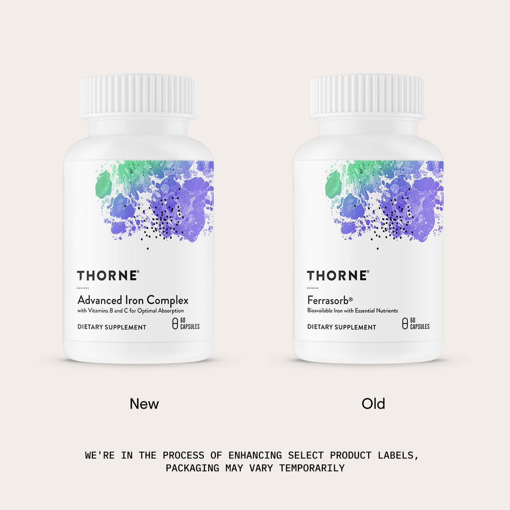 THORNE etiqueta con lista de ingredientes y beneficios claros
