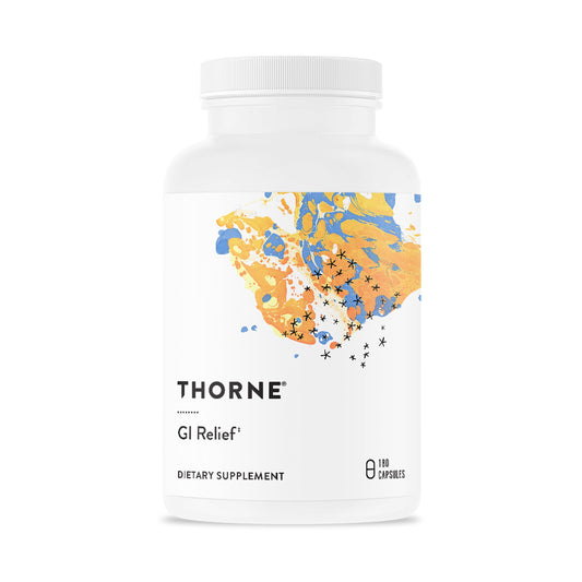 THORNE GI Relief, botella frontal, ayuda posible para la comodidad digestiva.
