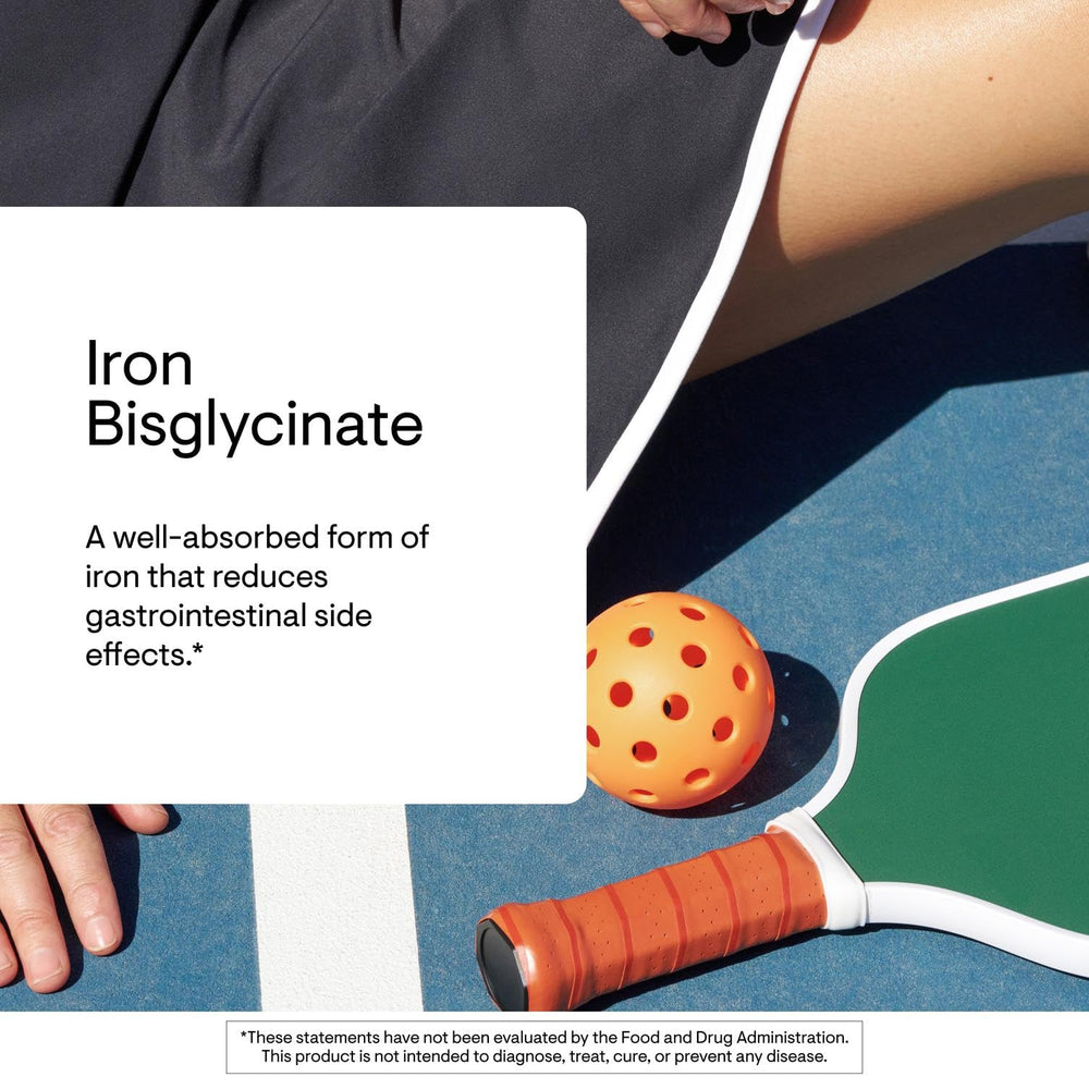 Etiqueta de THORNE Hierro Bisglicinato con información clara.