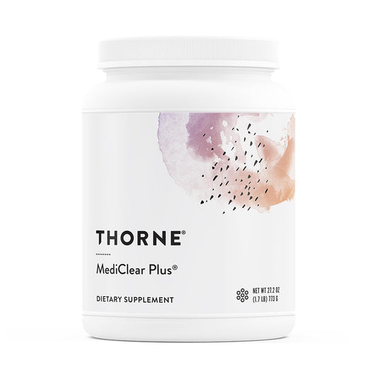 THORNE MediClear Plus: bote con 21 porciones para uso diario.