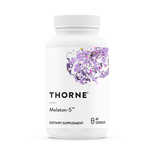 THORNE Melaton-5: botella de 5 mg para descanso nocturno y relajación.