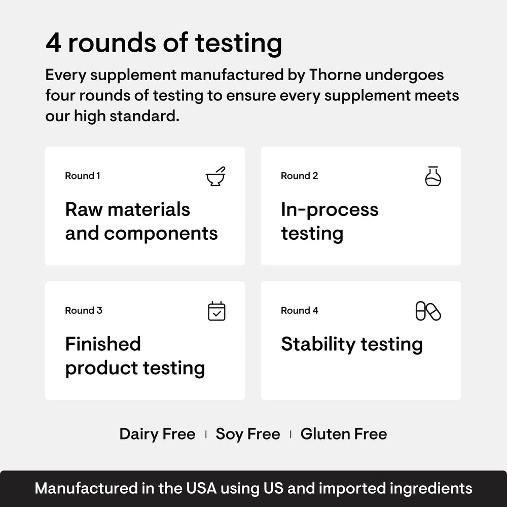 THORNE NAC 500 mg, certificación de terceros: calidad verificada.