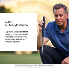 THORNE NAC 500 mg, etiqueta trasera: garantía de calidad y pruebas de terceros.