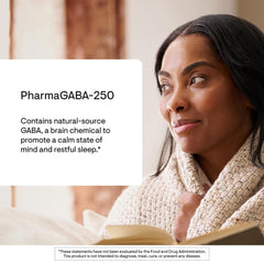 THORNE PharmaGABA-250, etiqueta detalle: ingredientes de fuente natural para tranquilidad.