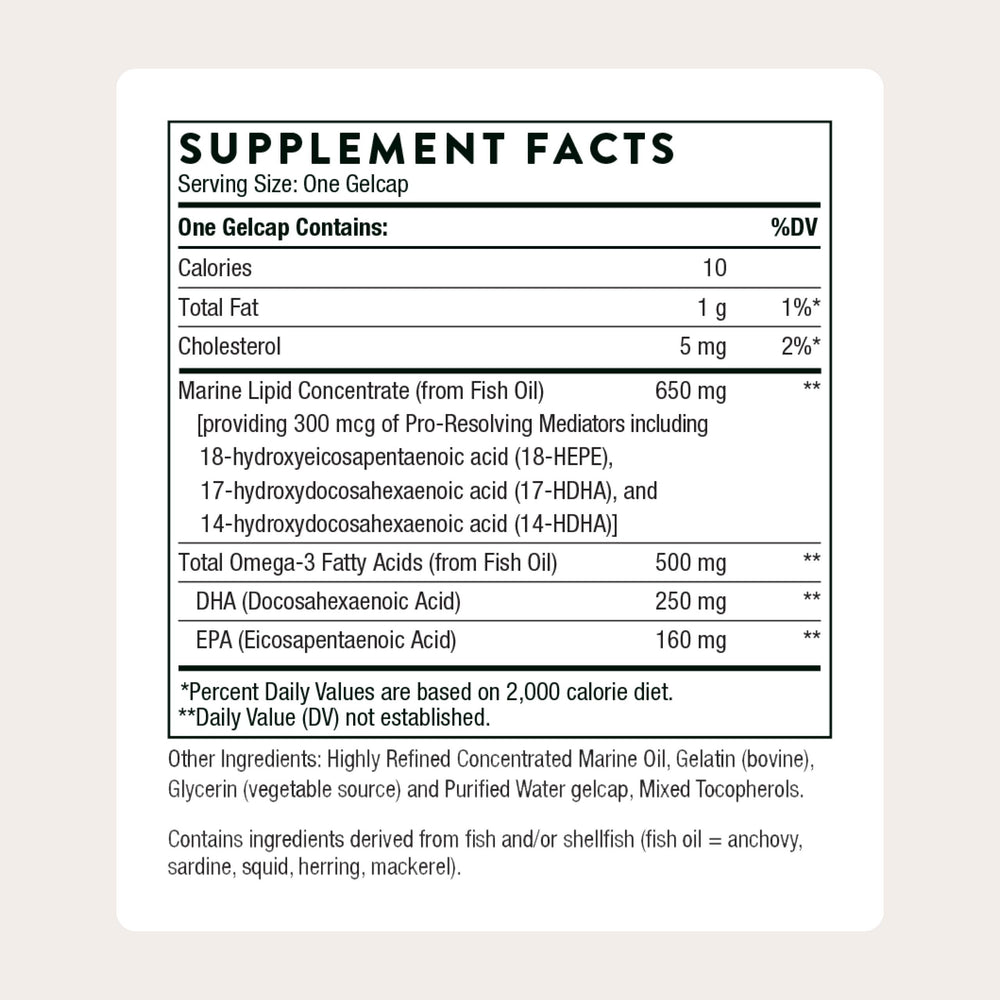 THORNE Pro-Resolving Mediators, cápsulas en mano para uso diario