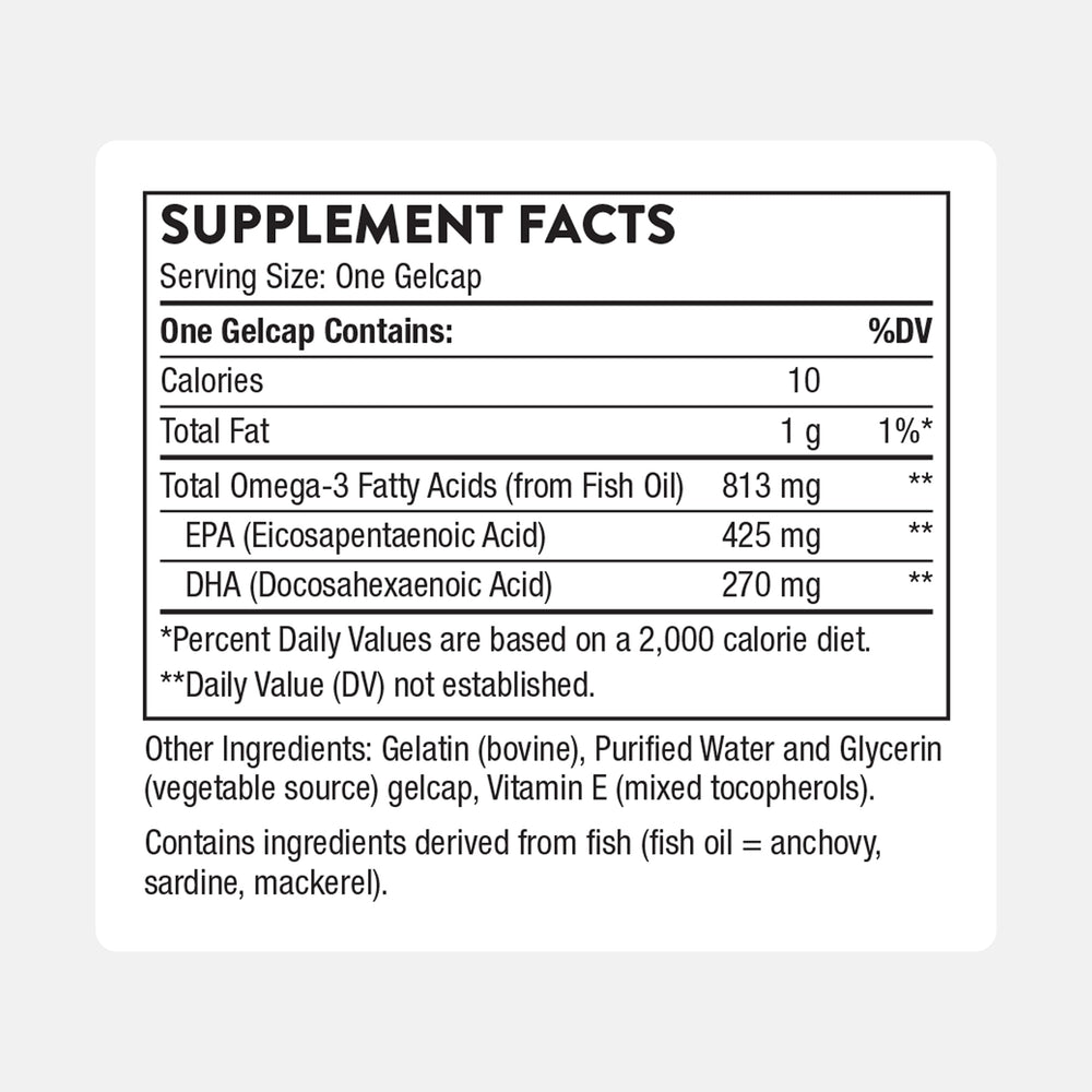 Thorne Super EPA label close-up shows EPA and DHA amounts for informed supplementation.