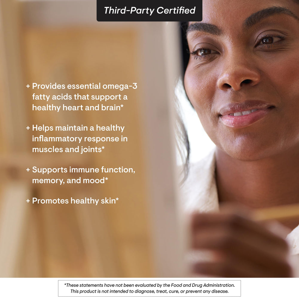 Third-party certification seal on Thorne Super EPA packaging assures transparency.
