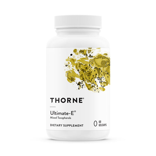 THORNE Ultimate-E: botella con etiqueta visible que destaca pureza y origen natural