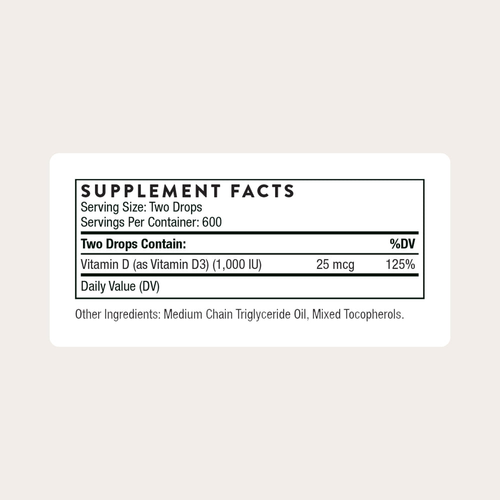 THORNE Vitamina D Líquida, dosis diaria para absorción eficiente.