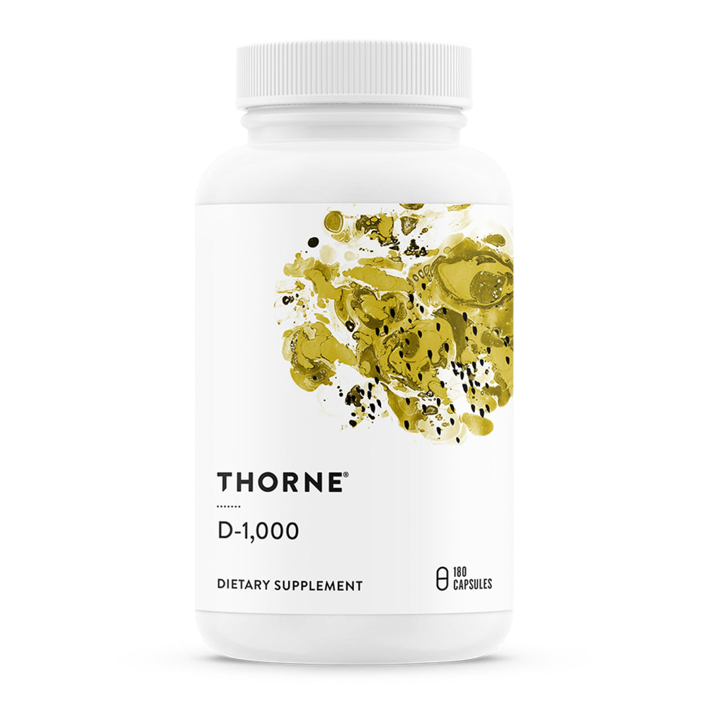 THORNE vitamina D3 cápsulas en botella fortalecen huesos y sistema inmune.