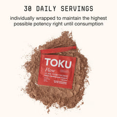 Toku Flow etiqueta nutricional visible mostrando dosis de nattokinase y K2 MK7