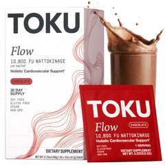 Toku Flow frente del empaque mostrando 30 sobres, presentación práctica y portátil
