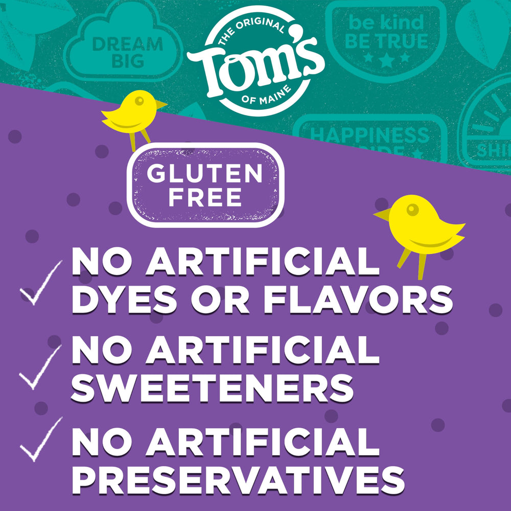 Tom's of Maine etiqueta de ingredientes naturales y sin colorantes artificiales