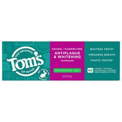 Tom's of Maine empaque frontal Spearmint mostrando el gel y beneficio de frescura
