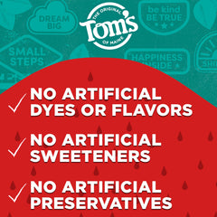 Tom's of Maine instrucciones de reciclaje visibles en el envase, apoyo ambiental