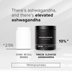 Toniiq Ashwagandha polvo en primer plano que muestra textura fina