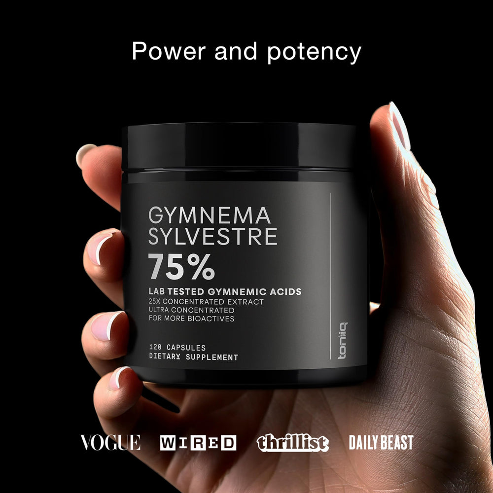 Toniiq Gymnema Sylvestre etiqueta muestra ingredientes y concentración.