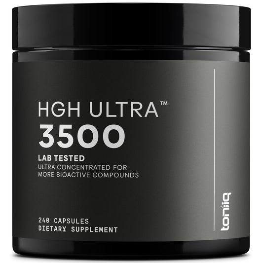 Toniiq HGH bote de 240 cápsulas, formato práctico para uso diario.