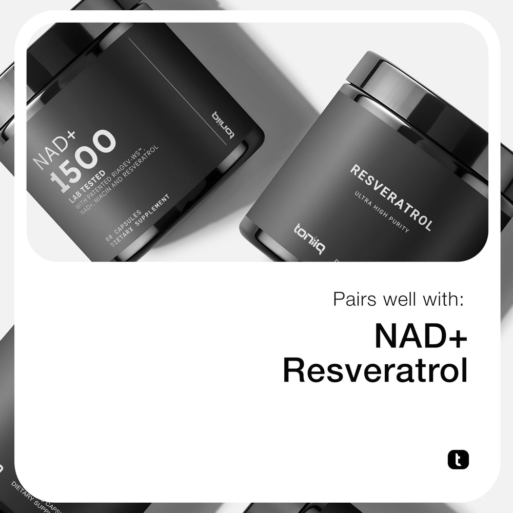 Toniiq Nicotinamide Riboside 1000 mg: cápsulas veganas sin rellenos para consumo suave.