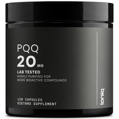 Toniiq frasco frontal mostrando etiqueta y pureza 99%+ beneficios de confianza