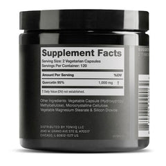 Toniiq Quercetina, etiqueta clara, ayuda a identificar dosis rápida y segura.