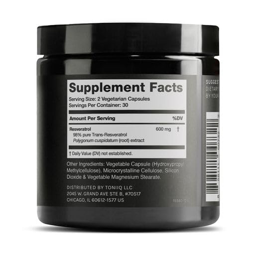 Toniiq Resveratrol frasco con cápsulas fáciles de tragar