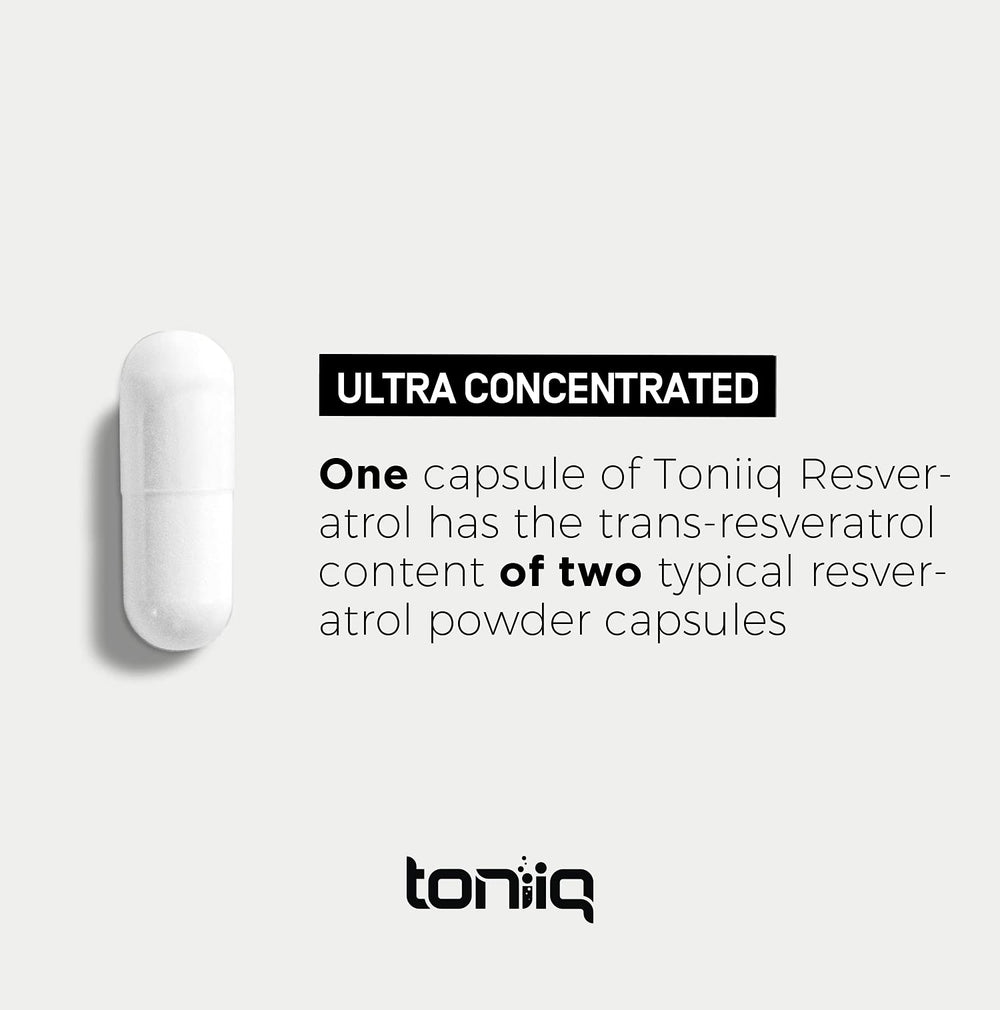 Toniiq Resveratrol ingredientes puros, con mayor pureza en cada dosis.