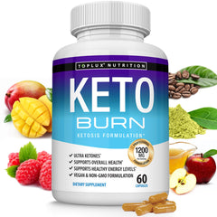 Toplux Keto Burn frontal del envase mostrando 60 cápsulas y diseño
