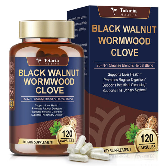 Totaria 120 cápsulas 25-en-1: envase visible y etiqueta clara para desintoxicación suave