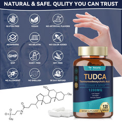 Etiqueta de Totaria TUDCA 1200 mg que destaca pureza y origen natural