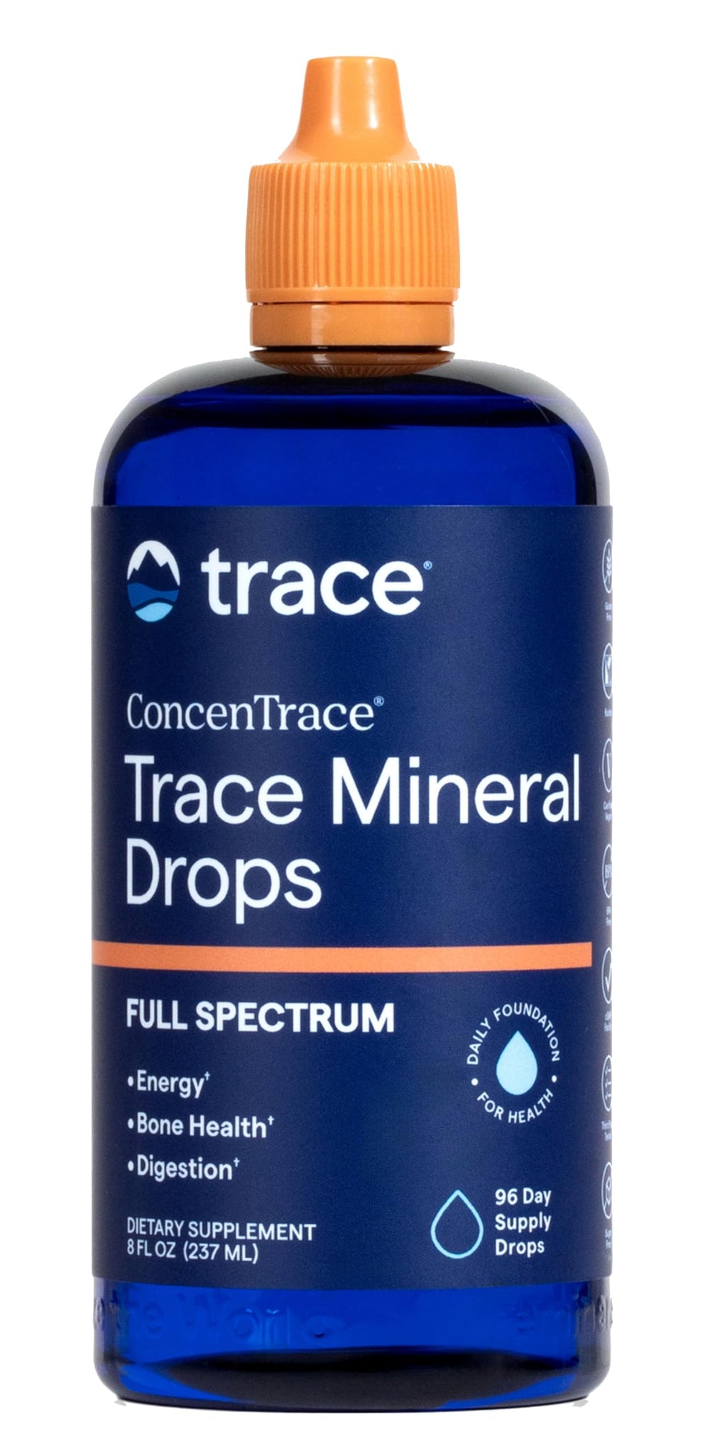 Trace Minerals frasco ConcenTrace presentación frontal y marca visible