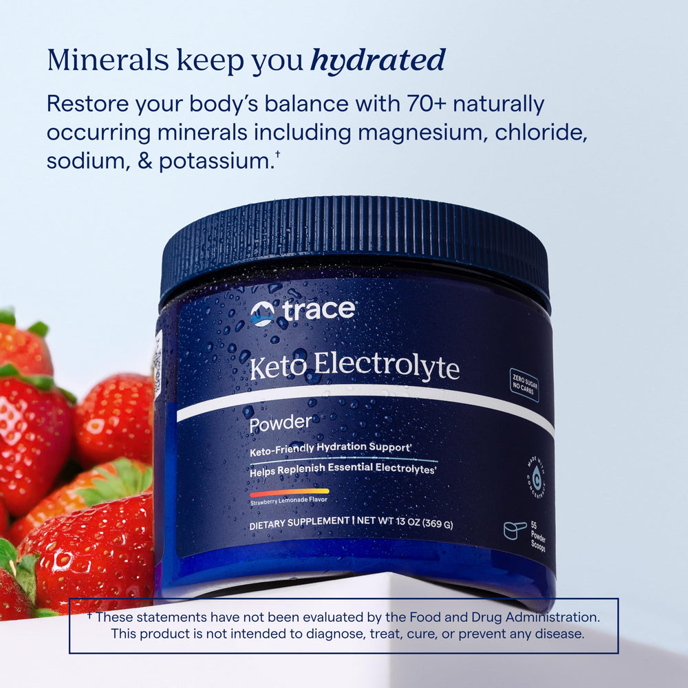 Trace Minerals etiqueta con lista de electrolitos y minerales traza para transparencia