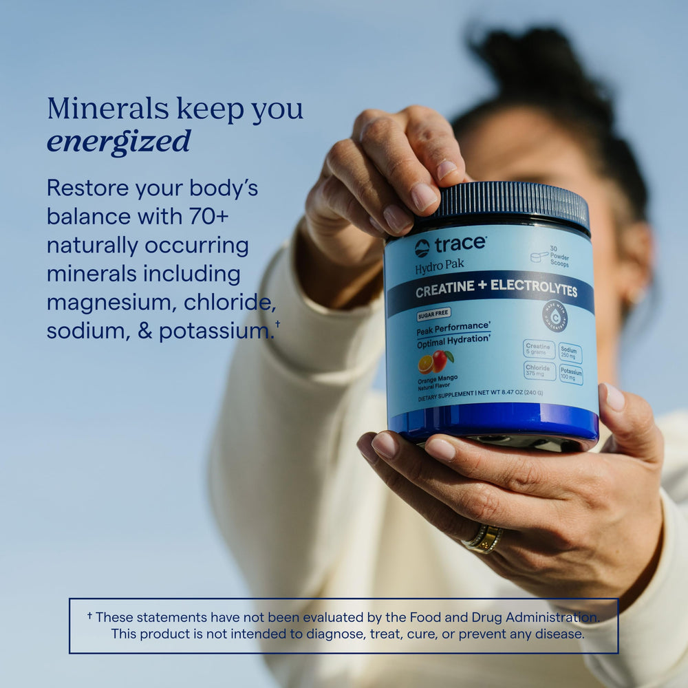 Trace Minerals etiqueta con lista de minerales y electrolitos destacada