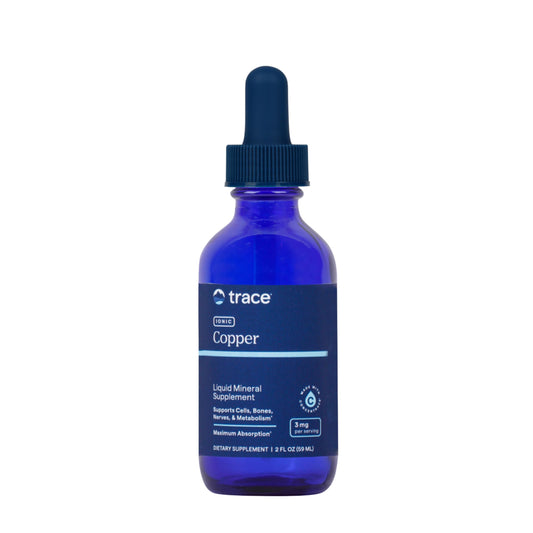 Trace Minerals frente del envase mostrando tamaño portátil y confianza