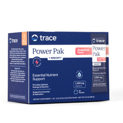 Trace Minerals Power Pak empaque frontal mostrando sobres y marca, conveniencia portátil