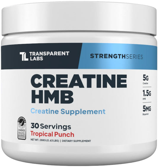Transparent Labs bote frontal del producto con sabor Tropical Punch mostrando el logo y la presentación