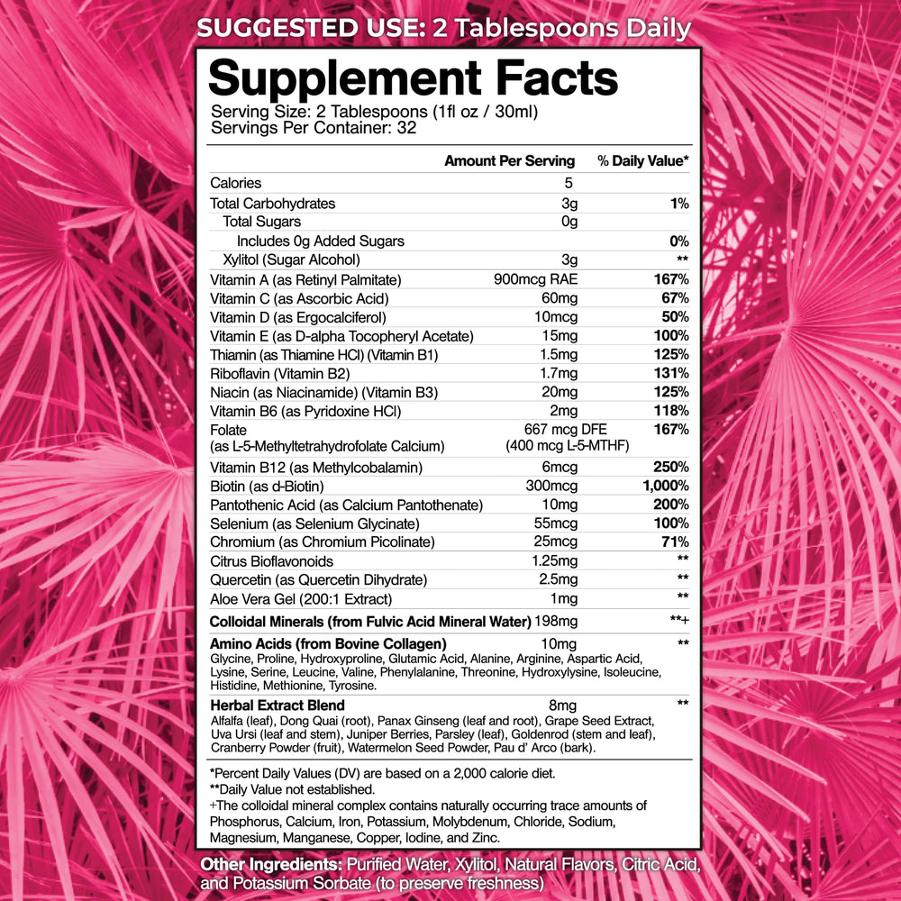 Gota de multivitamínico Tropical Oasis resaltando textura líquida y absorción