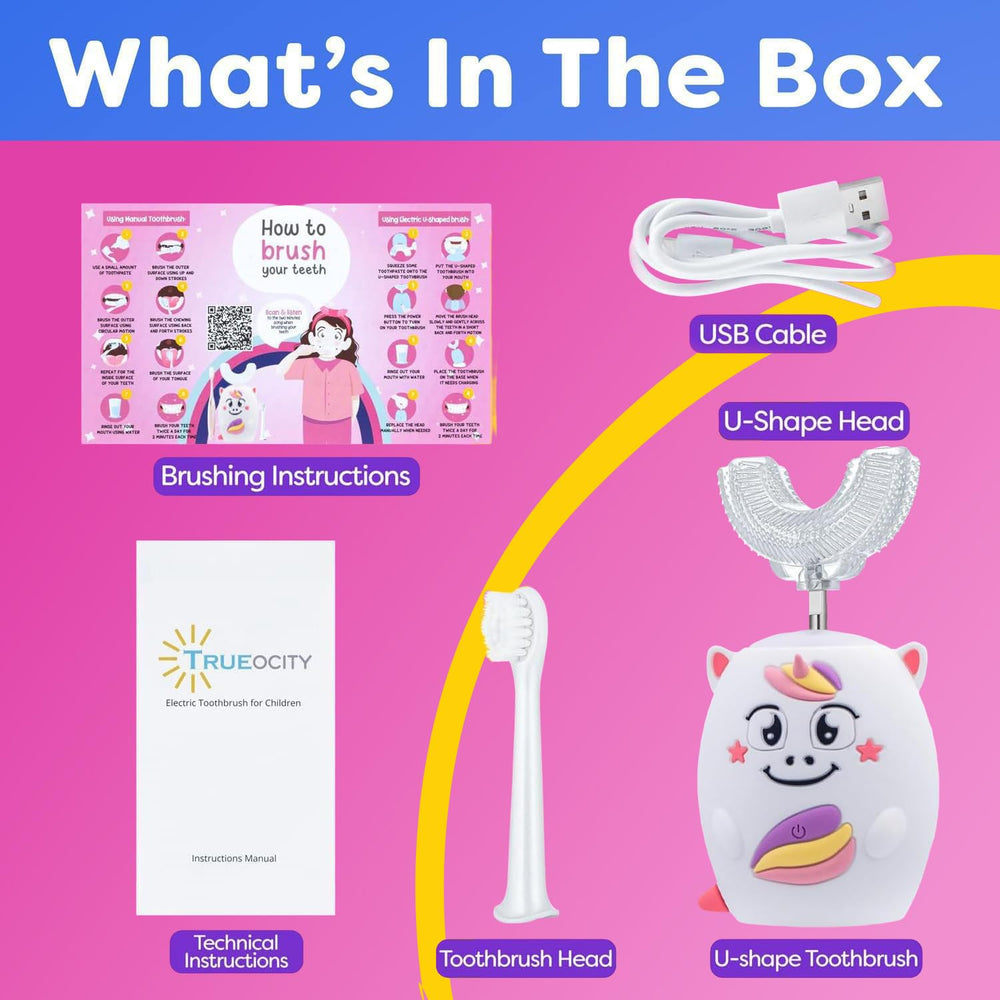 Trueocity cepillo en mano de niño mostrando agarre ergonómico y control fácil