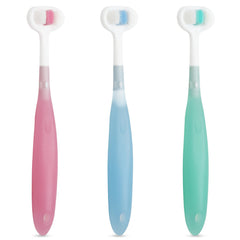 Trueocity vista frontal del pack con tres cepillos, práctico para familias