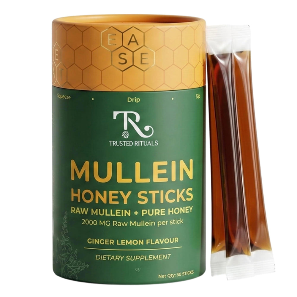 Trusted Rituals empaque frontal mostrando 30 sticks y beneficios portátiles