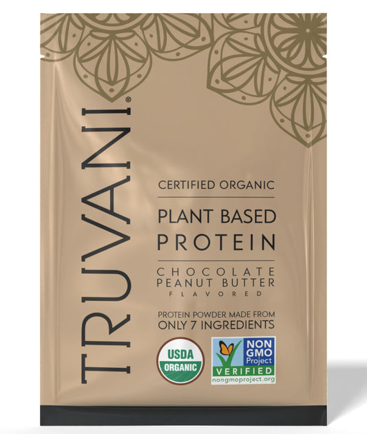 Proteína vegetal Truvani sabor chocolate cacahuete, ideal para batidos ricos en proteína