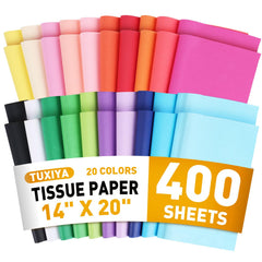TUXIYA frente del empaque mostrando 400 hojas y variedad de colores para organización