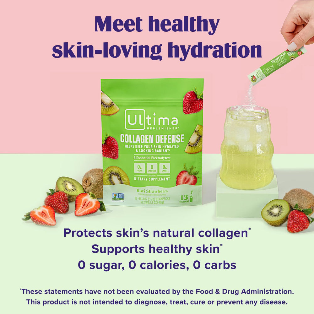 Ultima Replenisher polvo en textura fina mostrando mezcla sin azúcar, disolución rápida en agua