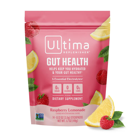 Ultima Replenisher frente del empaque mostrando 14 stickpacks y beneficios