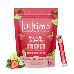 Ultima Replenisher frontal del paquete mostrando los 16 stickpacks y diseño atractivo