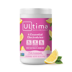 Ultima Replenisher lata frontal mostrando envase y 90 servicios, hidratación conveniente